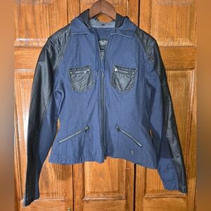 Harley Davidson Blue Canvas Faux Leather 1 Skull Moto Biker Sz L